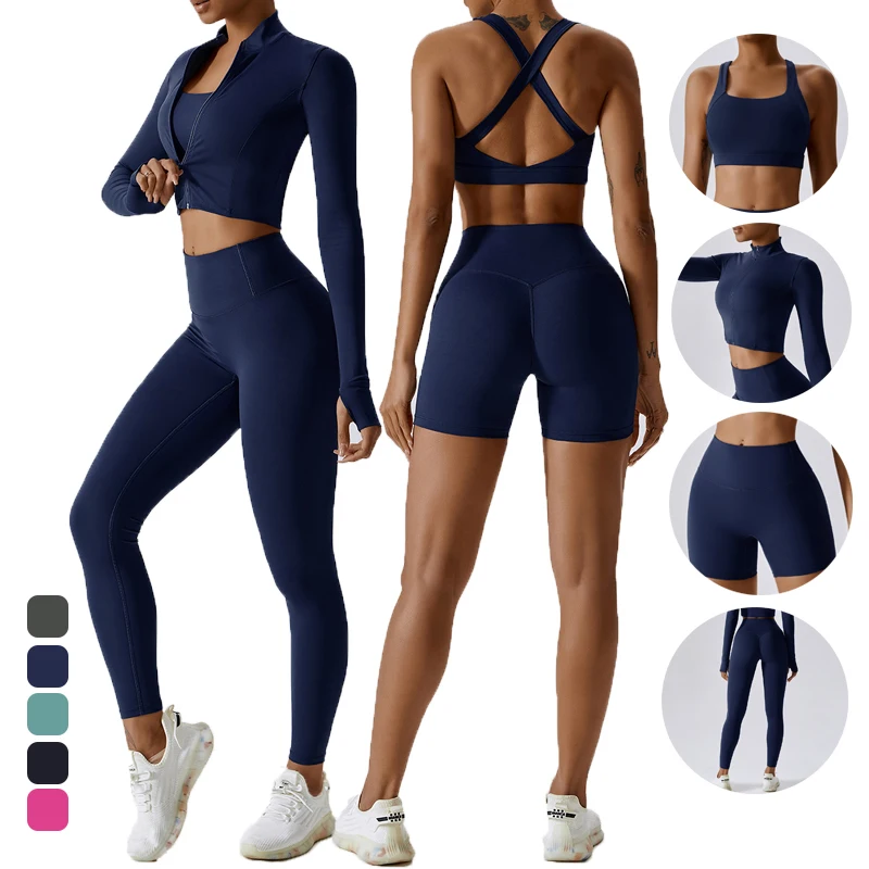 2PCS Seamless Women Yoga Set Workout Sportswear Gym Clothing Fitness Long Sleeve High Waist Leggings Sports Suits