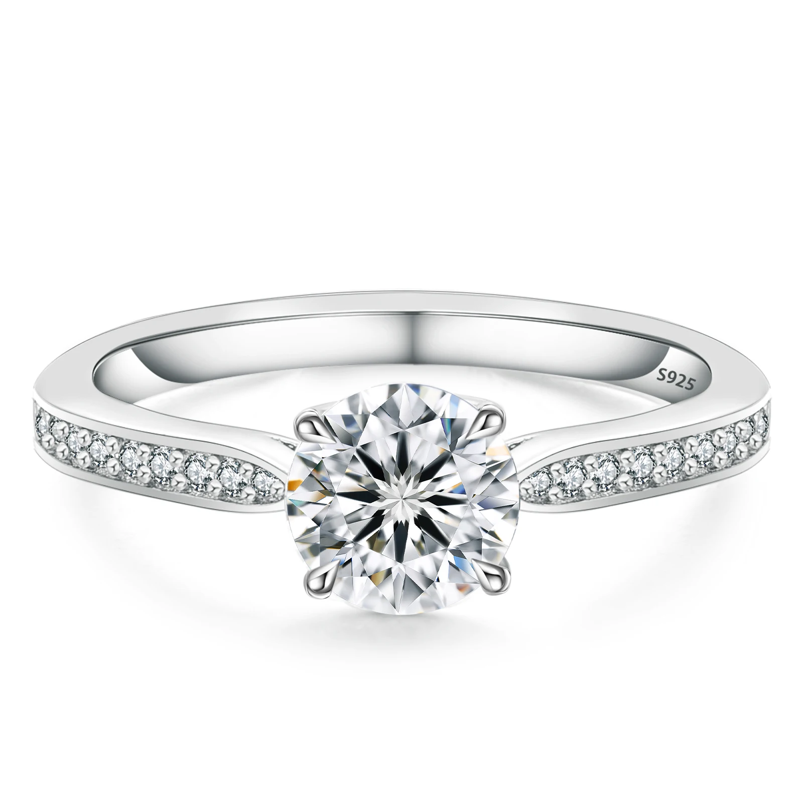 1.0ct Flower Moissanite Engagement Rings Round Solitaire Lab Diamond Ring White Gold 925 Sterling Silver Wedding Promise Rings