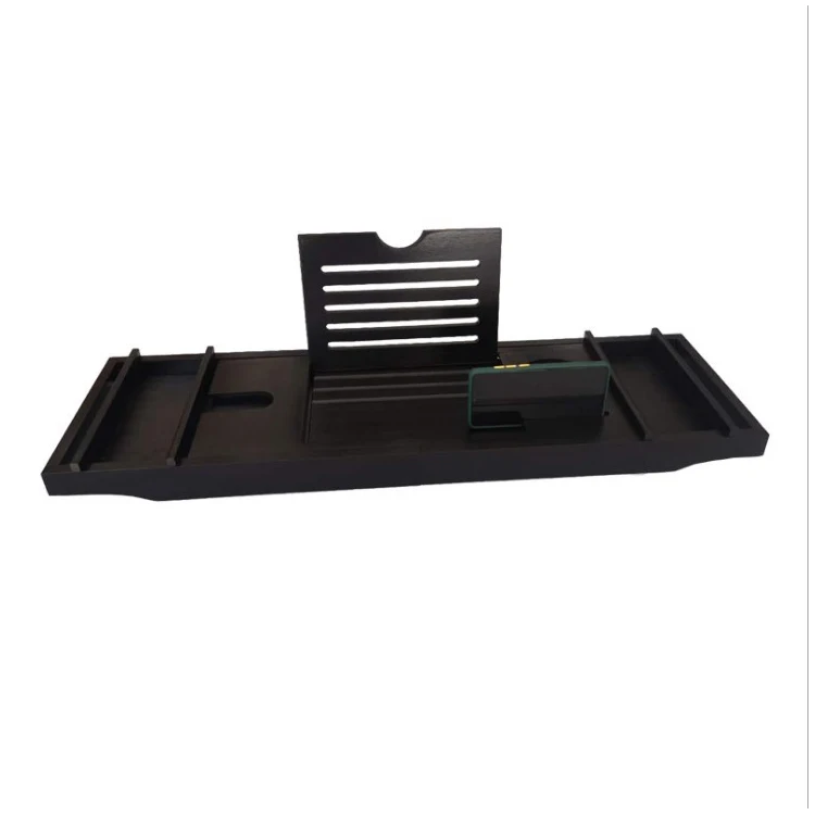 Ready To Ship Premium Black Bamboo Bath Tub Bed Caddy Rack Tray Wholesale Custom