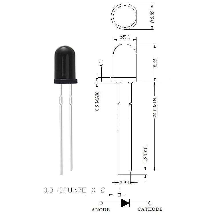 5mm DIP 850nm 940nm IR infrared photodiode led through hole transmitter and Receiver Diode for smoke detector/light curtains/