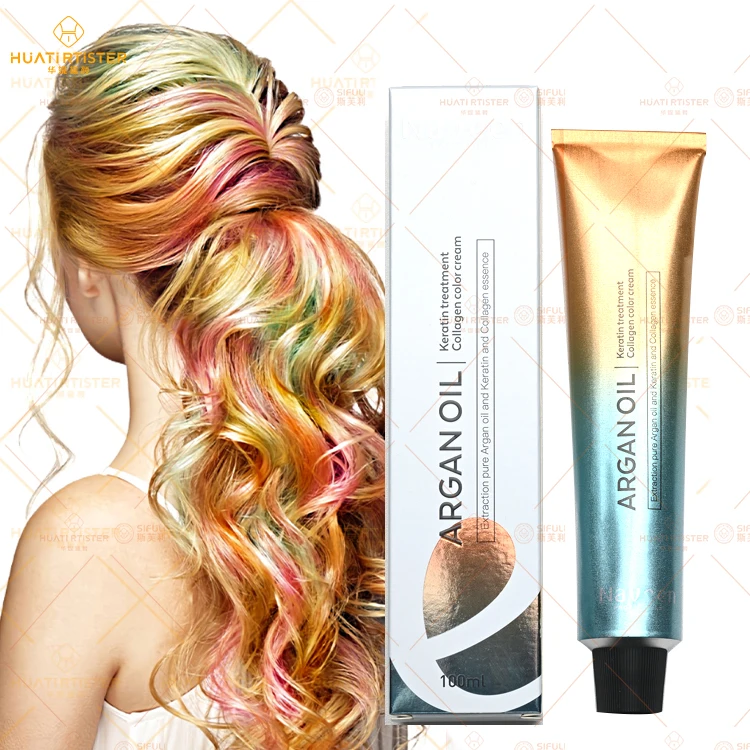 Huati Sifuli Naveen 100ml Italy Private Label Brown Hair Color Cream Hair Dye for Professional purple black pink argan oil