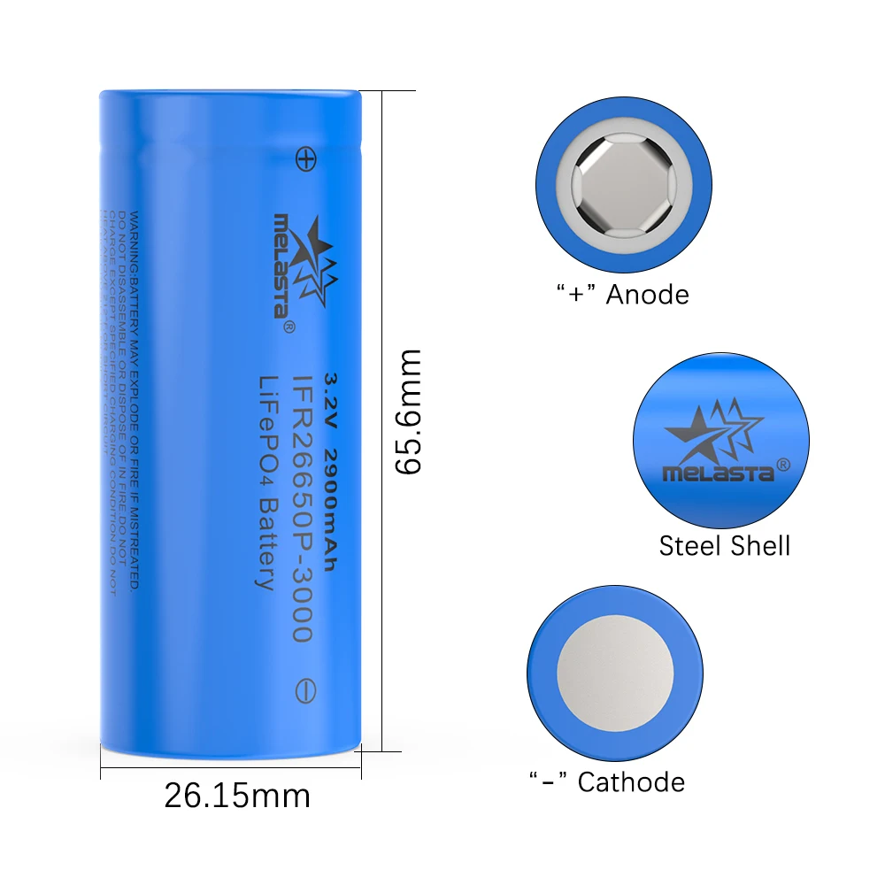 High-Capacity 26650 Lithium Iron Phosphate LiFePo4 Rechargeable Battery Cell  3.2V, 3000mAh