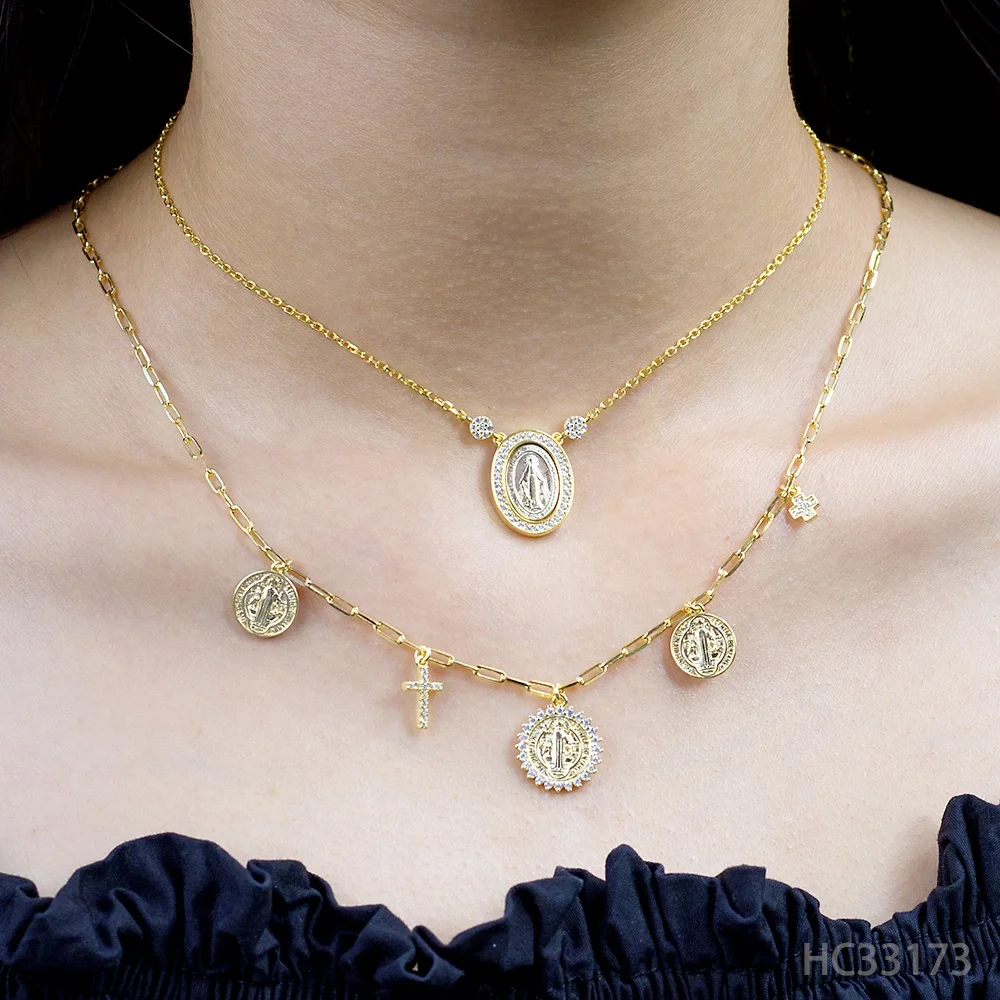 14k Yellow Gold Plated 925 Sterling Silver Jewelry Virgin Mary Pendant Necklace With Matching Bracelet