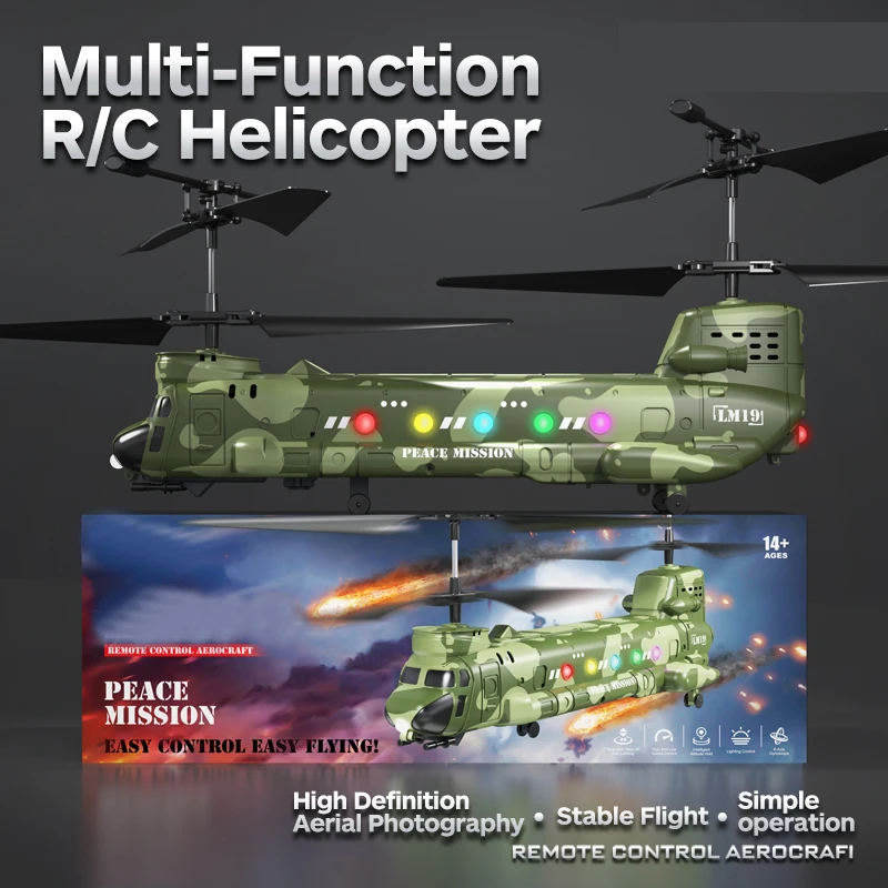 Dwi Dowellin Remote Control Helicopter, Military Transport RC Helicopter with Altitude Hold, One Key take Off/Landing, LED Light