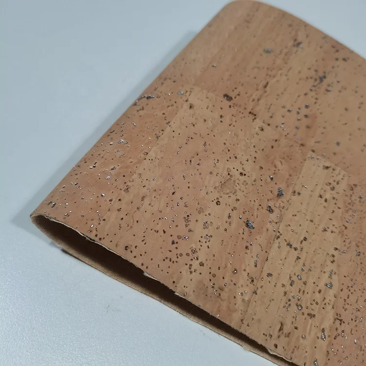 Portugal real wood design bread veins new design printed shiny PU film vegan PU natural cork leather fabric