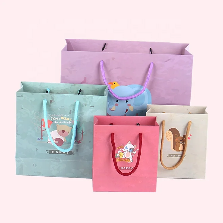 Personalized cartoon cute design recycled birthday gift custom funny favor party gift paper bag for kids baby