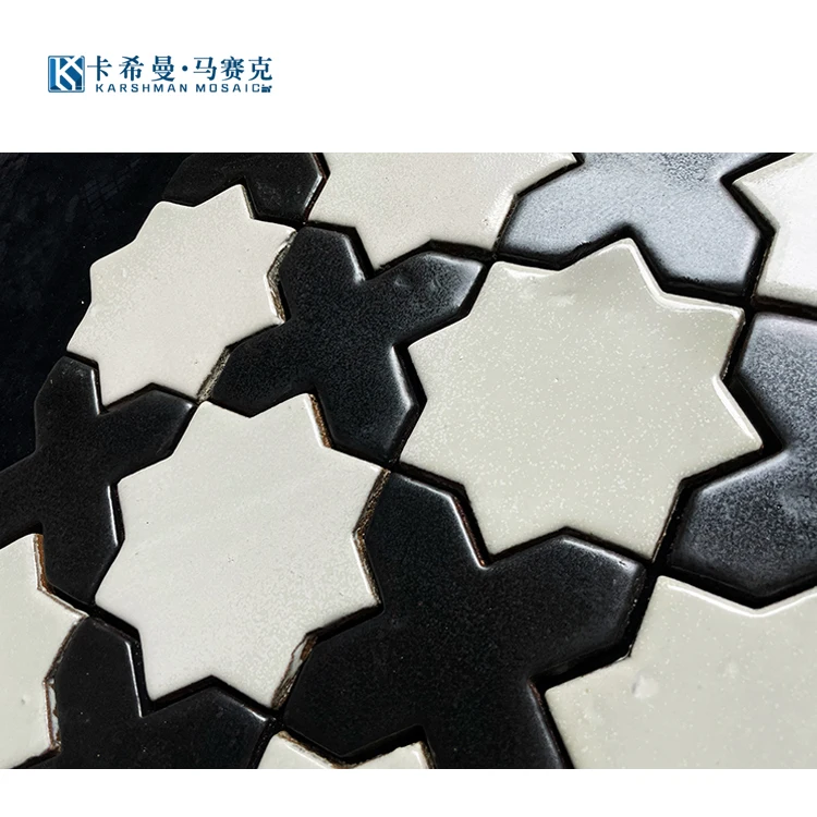 Modern high touch black cross with white octagonal star staggered design tiles for wall tiles and pool tiles