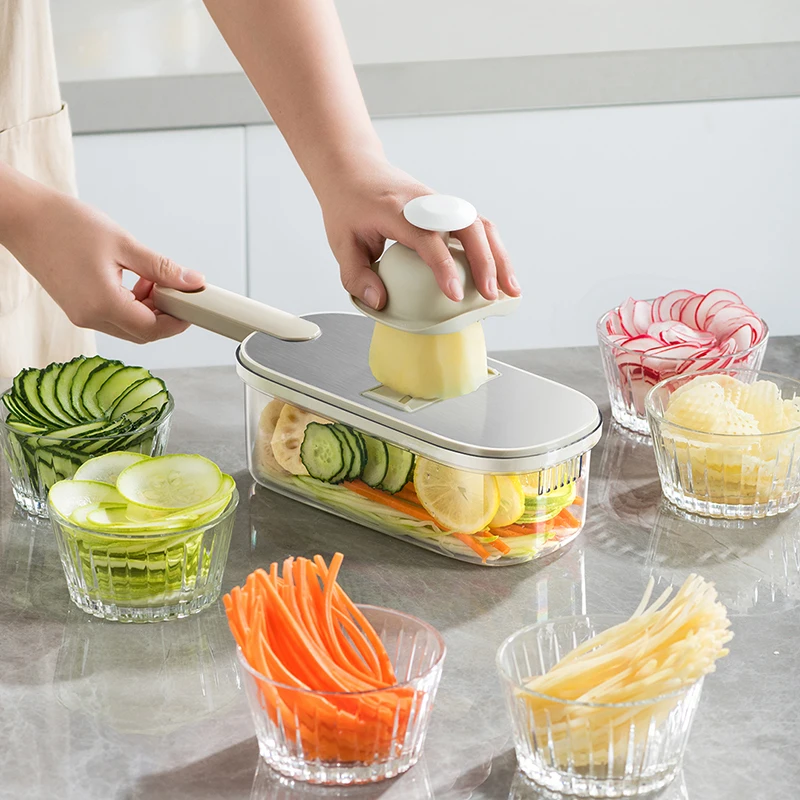 Kitchen Gadgets Carrot Onion Potato Vegetable Fruit Grater with Container Changeable Blade 6in1 Manual