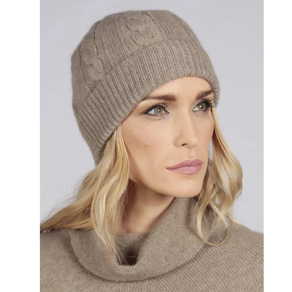 Cable knit pure 100% cashmere beanie fashion design spring and winter cashmere hat women