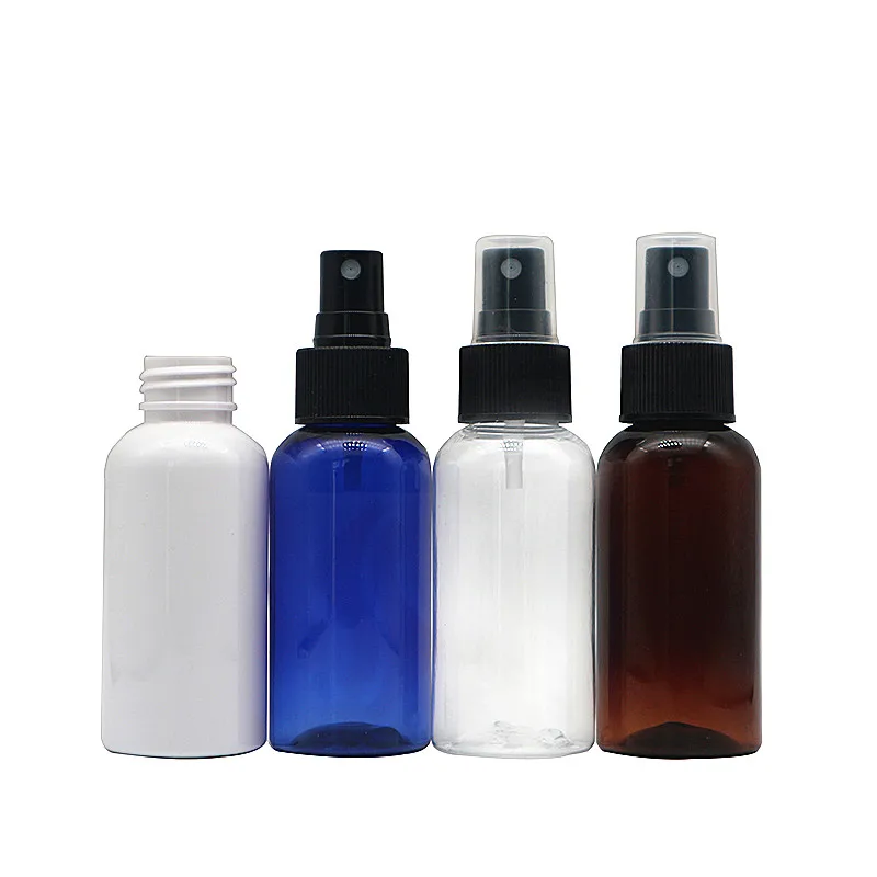 Sale empty transparent amber blue white 75ml plastic spray bottles with black sprayer