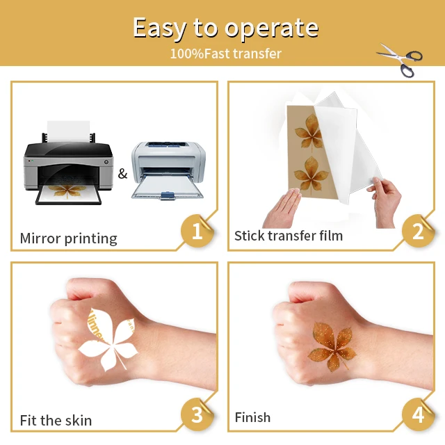 Hot sale classic gold temporary tattoo stickers long lasting effect tattoo transfer paper for body tattoos