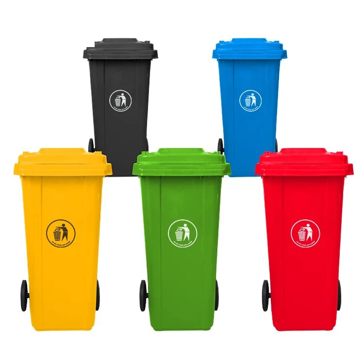Commercial Outdoor Recycling Street Park Large 120L Foot Pedal Sorting Trash Can Plastic Garbage Bin 120 Liter Waste Wheelie Bin