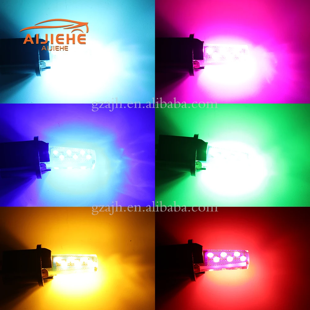 Silicone T10 LED Bulb SMD 2835 12SMD for Car Interior Light Dome Lamp Width Lamp Red+Blue two-color Strobe Flash