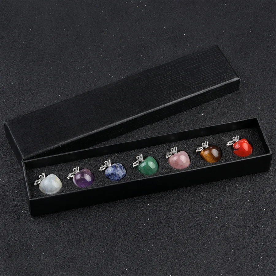 best christmas gift 7pcs/set 20mm natural crystal apple carving ornament seven chakra healing home desk decor