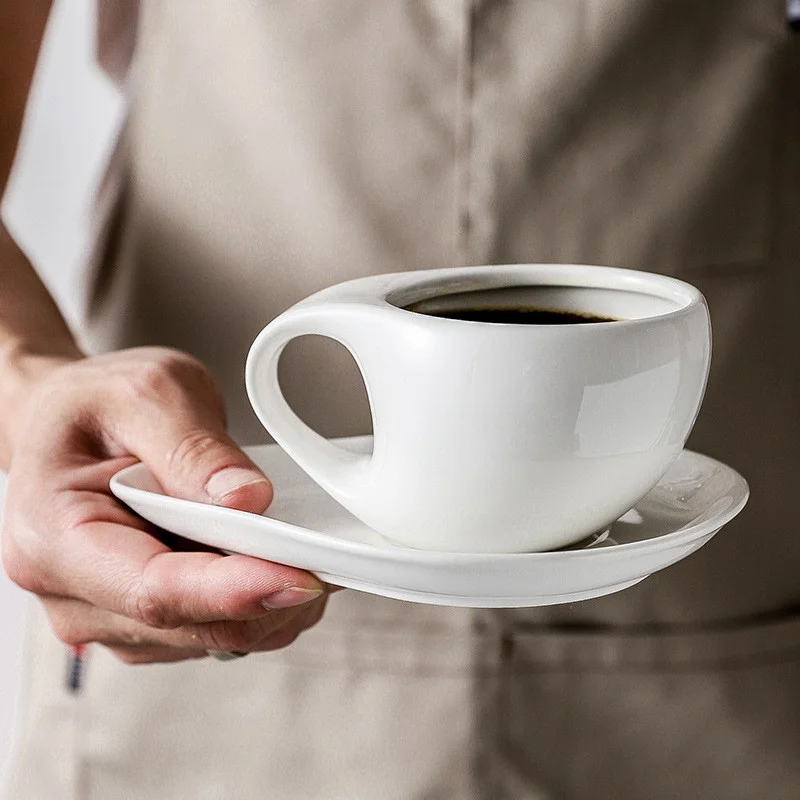 Wedding White Handle 90 ml Vajilla Porcelain Espresso Cup For Restaurant Custom Brand LOGO 3OZ 7OZ 10OZ Ceramic Coffee Cup Sets