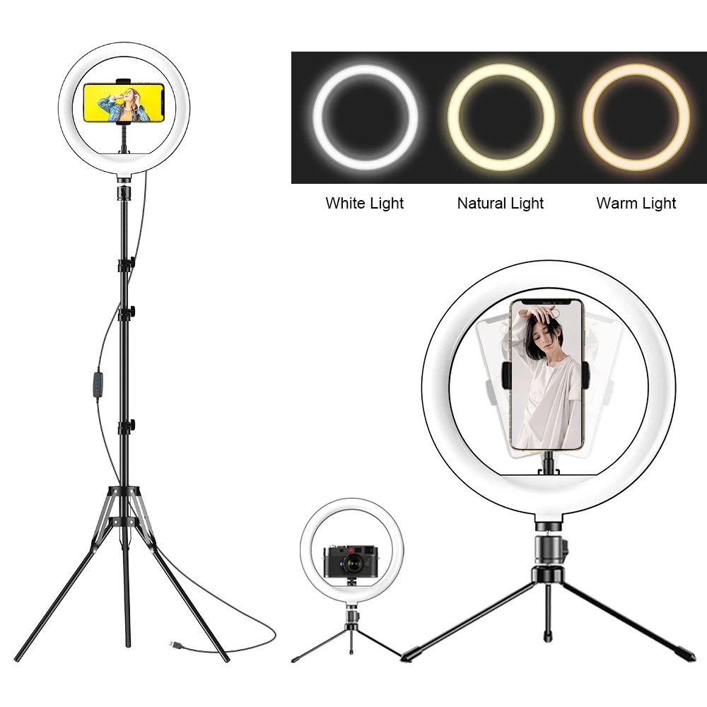 10inch LED Selfie Ring light Dimmable Studio Lights with tripod For Broadcast Makeup Camera Video