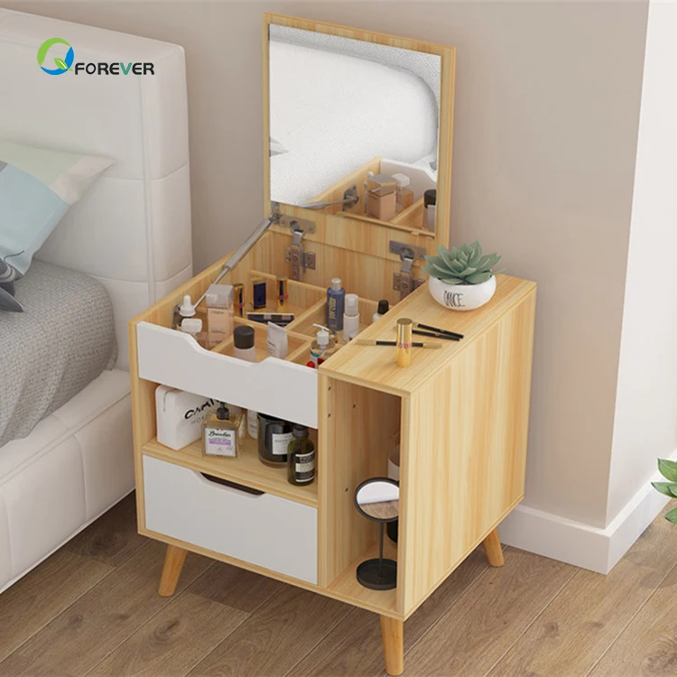 Wooden Mini Bedside Table Modern Cabinet Fashion Dressers With Mirror