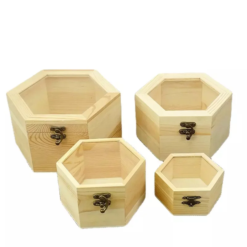 Custom wood tea storage and packaging gift pine box wooden gift box clear lid