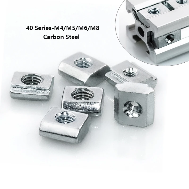 Carbon Steel 40 series-M4/M5/M6/M8 Sliding T-Nut T Block Square Nuts for 40 series aluminum profiles V Slot T-Slot