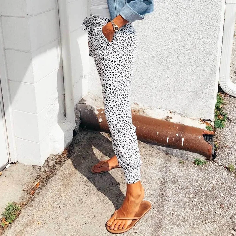 Dear-Lover Casual loose Leopard Elastic Waist Sweatpants Ladies jogger long pants womens trousers with Pockets
