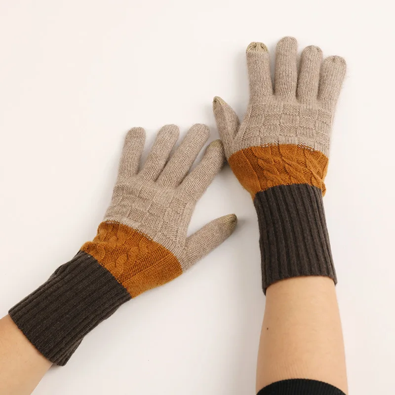 Cable Split Finger Touch Screen Weaving Cashmere Gloves & Mittens Winter Cashmere Gloves Hot Sale Three-color Custom Logo CN;NEI
