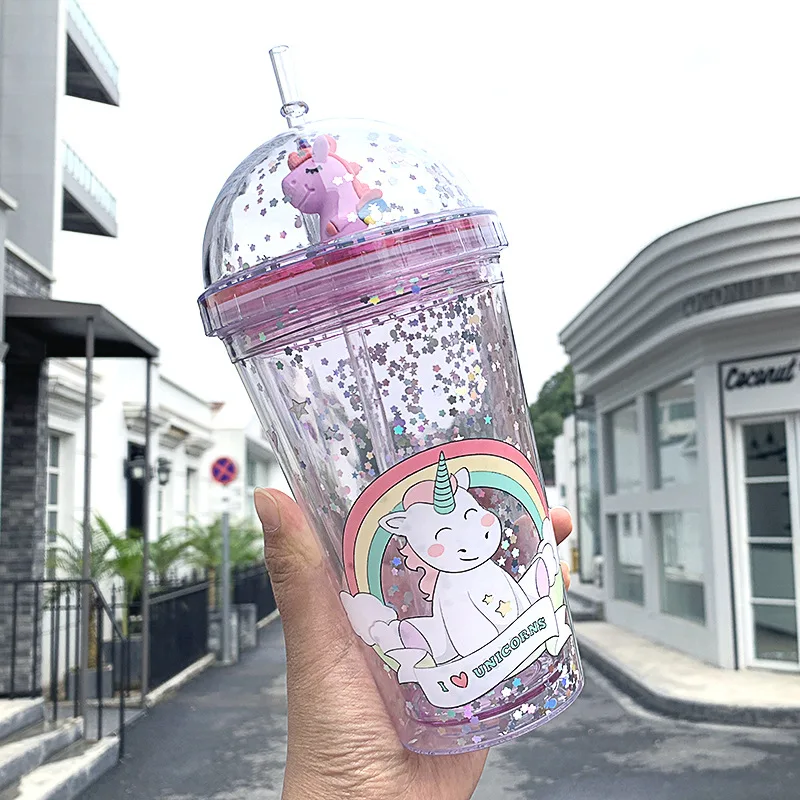 Пользовательские экологически чистые милые Мультяшные животные Персонализированные многоразовые Pp пластиковые чашки для питья с крышкой и соломой