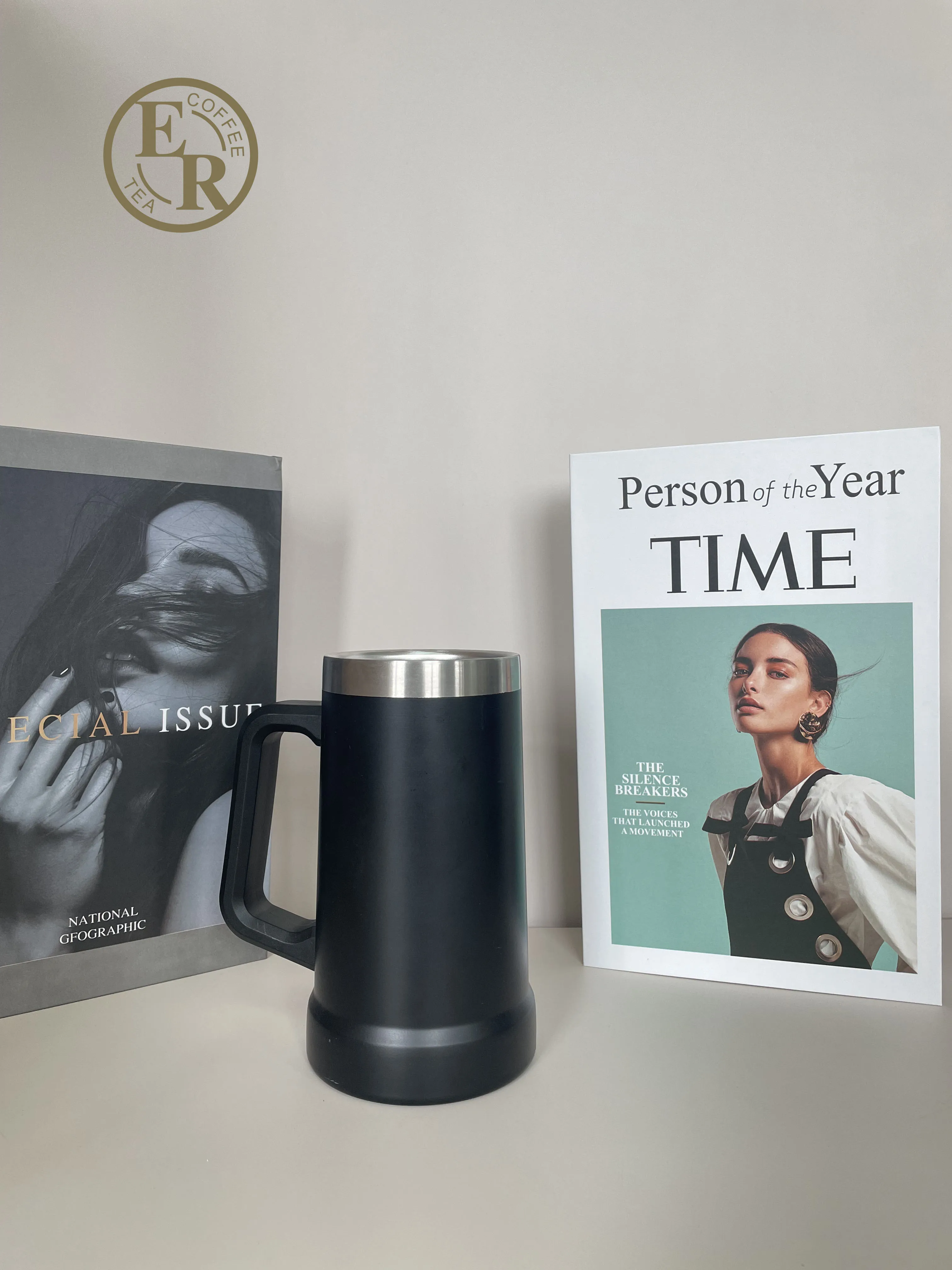 ER Classic Beer Stein 24 oz double wall Insulated Beer Party Mug and Tumbler Matte black