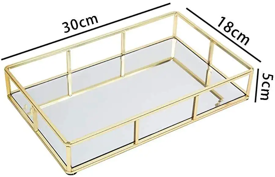 Dresser Decorative Ornate Metal Gold Vanity Jewelry  Organizer Makeup Mirror Tray for Vanity  Dresser Bathroom  Bedroom