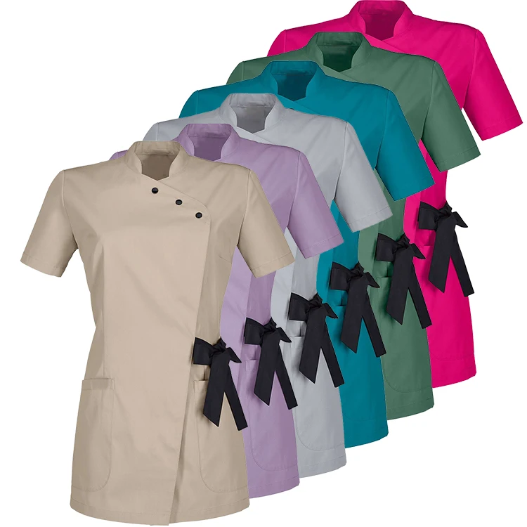 Custom New Fashion Salon Tunic Elastic Nail Beauty Spa Uniform Scrub Uniform with Adjustable Lace Knitted for Women Plus Size