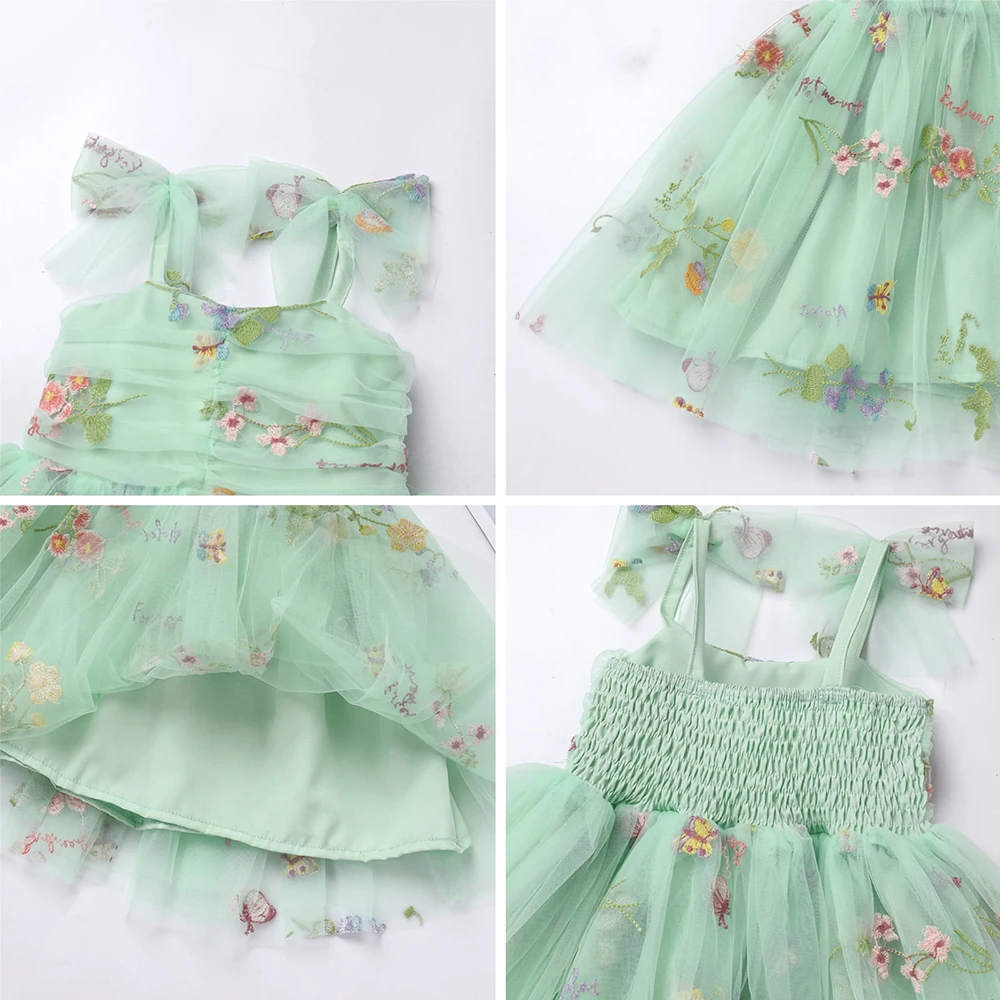 Soft Tulle Satin Floral Appliques green Lace Elegant Wedding Party Princess Toddler Gown flower girl Dress