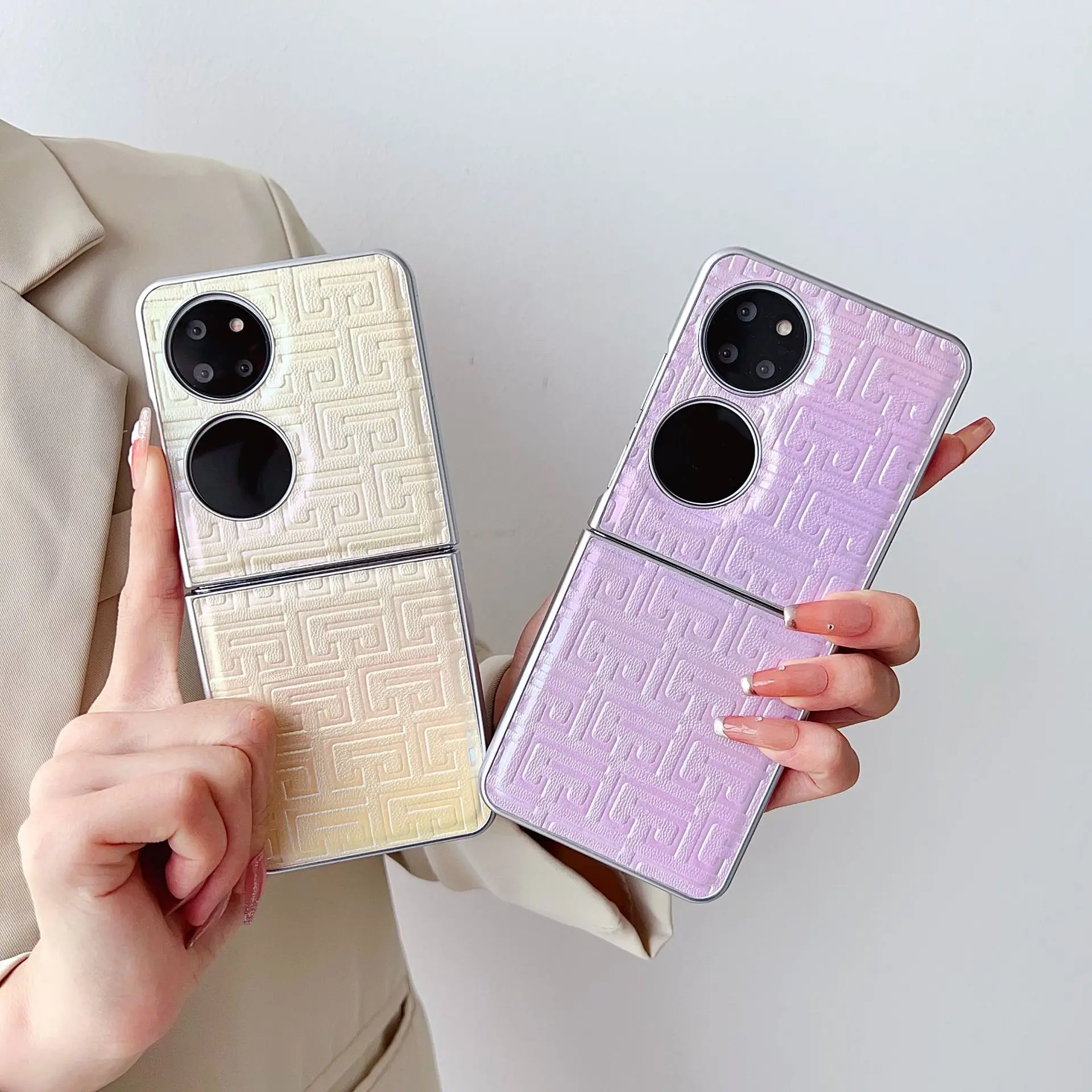 Metallic Paint Shining Geometry Grain pu Leather Phone Case For Huawei P50 Pocket 2 Foldable Leather Phone Case For Pocket 2