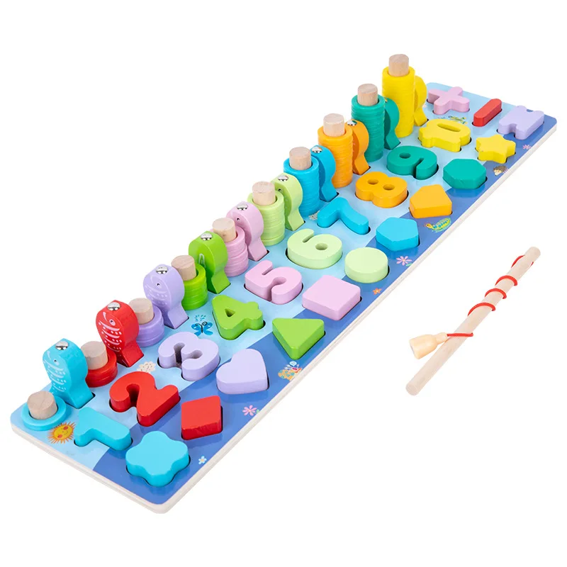 2022 new magnetic fishing wooden toy number letter logarithmic plate enlightenment puzzle kids Montessori teaching aids