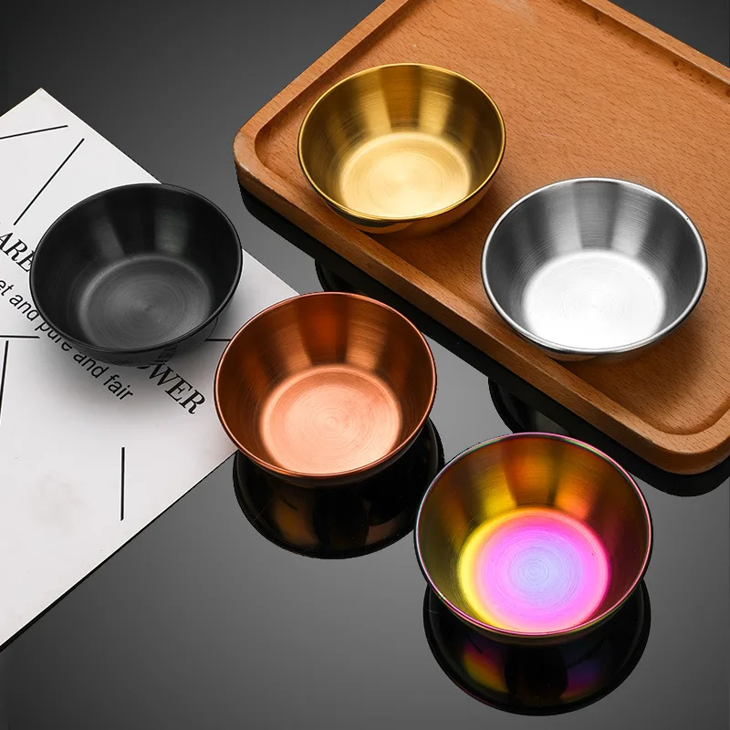Chinese style round deepening small bowl stainless steel soy sauce and vinegar dish single layer rainbow color seasoning dish