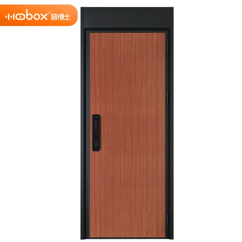 Suburban villa security armored door intelligent anti-theft fireproof mahogany solid wood wood black metal frame door custom