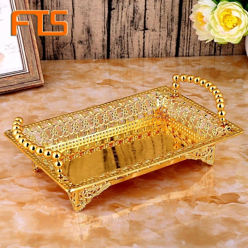 Оптовая продажа серебряный и золотой декор металлическая закуска креативная Роскошная Свадебная вечеринка поднос для фруктов