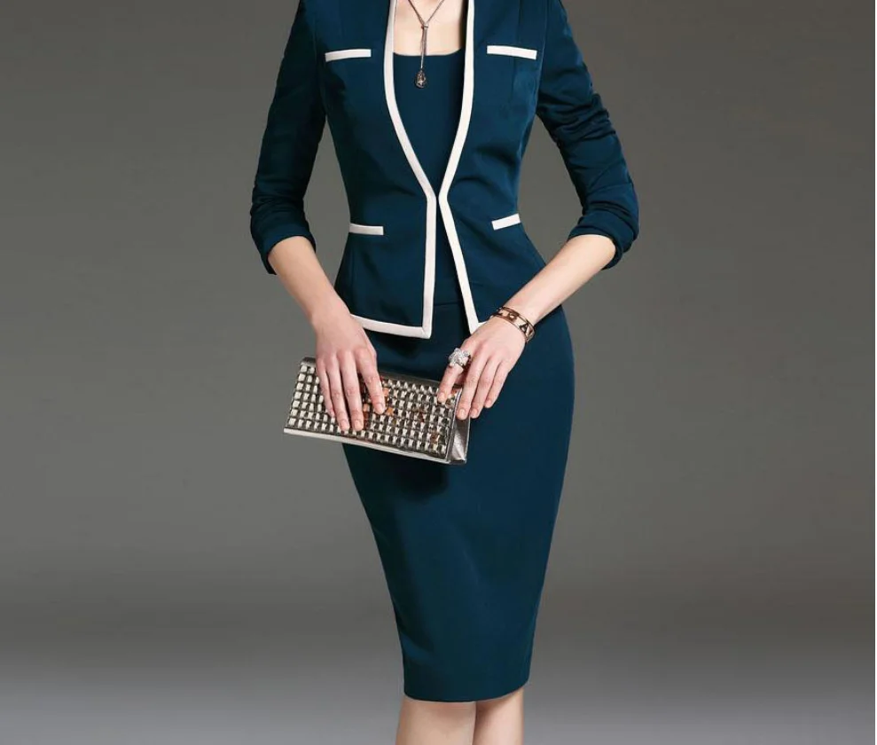 
2020 spring and summer new office ladies formal professional suit female fashion black and blue suit women ladies skirt suits 