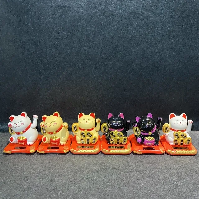 Home Office Car decor Fortune White Mini Happy Money Cat Solar Powered Lucky Waving