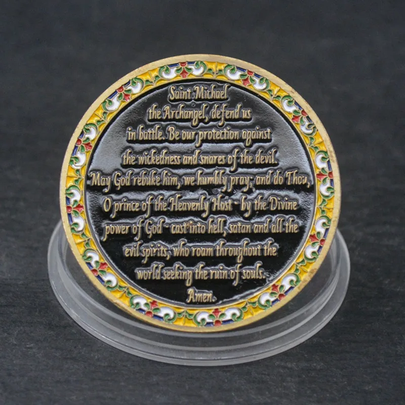 FULL  COLORFUL SAINT Michael the archangel coin Law Enforcement Challenge Coin