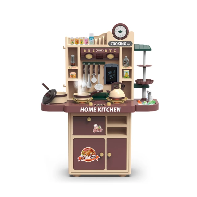 DIY Toy Pretend New Playing Kitchen 31pcs with sound light and spray function Simulation Army green Spray gas stove set