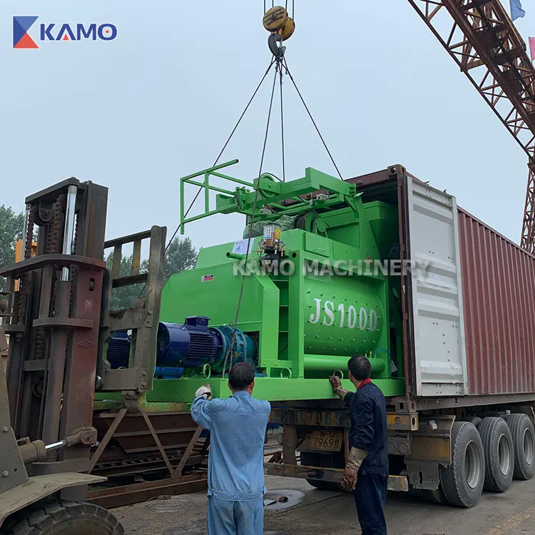 50m3/h Concrete Batching Plant Universal Horizontal Double Shaft Mixer With Lift JS1000 Concrete Mixer