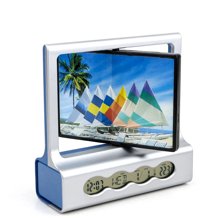 KH-CL050 Calendar Temperature Display Picture Frame Digital Clock with Rotating Two-side Photoframe