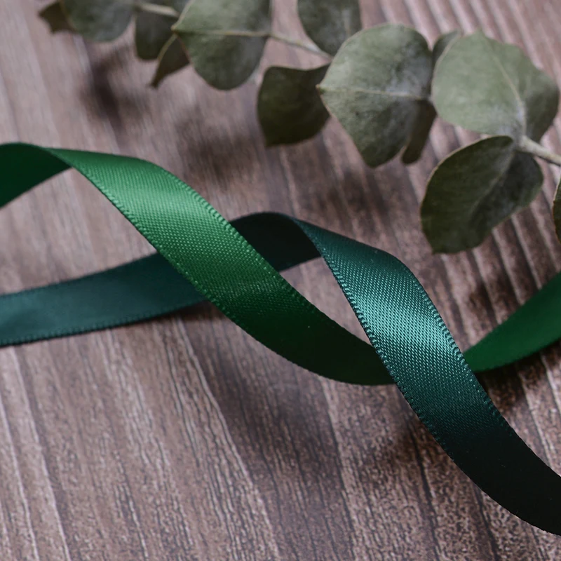 Ribest 9mm 100Y/R Green Double Face Satin Ribbon For Birthday Gift Boxes Packaging Wedding Flower Decoration Wholesale