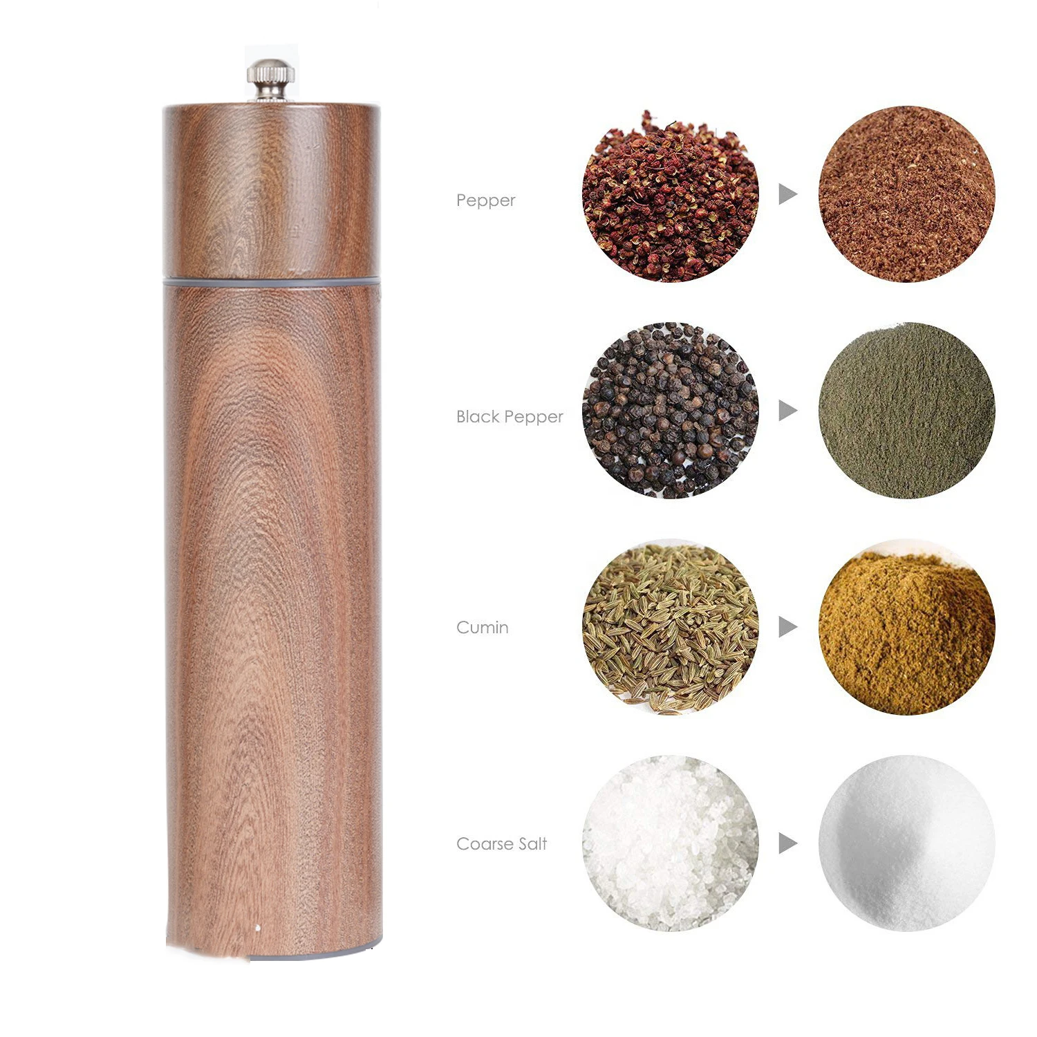 Wholesale High Quality Aluminum Wood grain pepper grander mill Manual Mechanism Salt and Pepper Grinders
