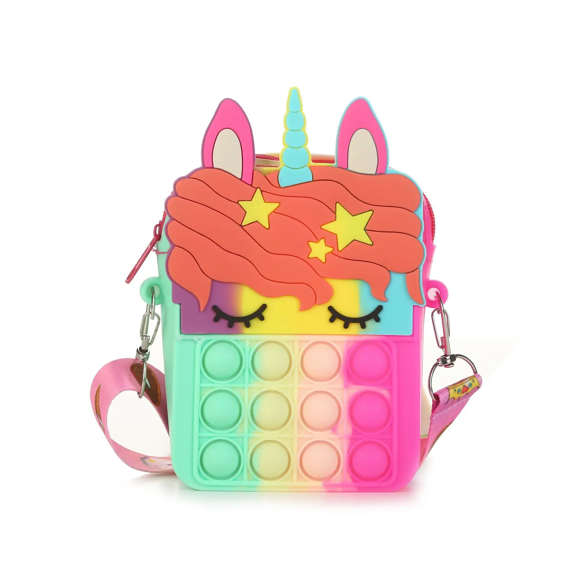 Hottest Newest Design Hot Selling  Push Bubble Shoulder Bag Sensory Fidget stress Toys Rainbow Purse push pop fidget bag