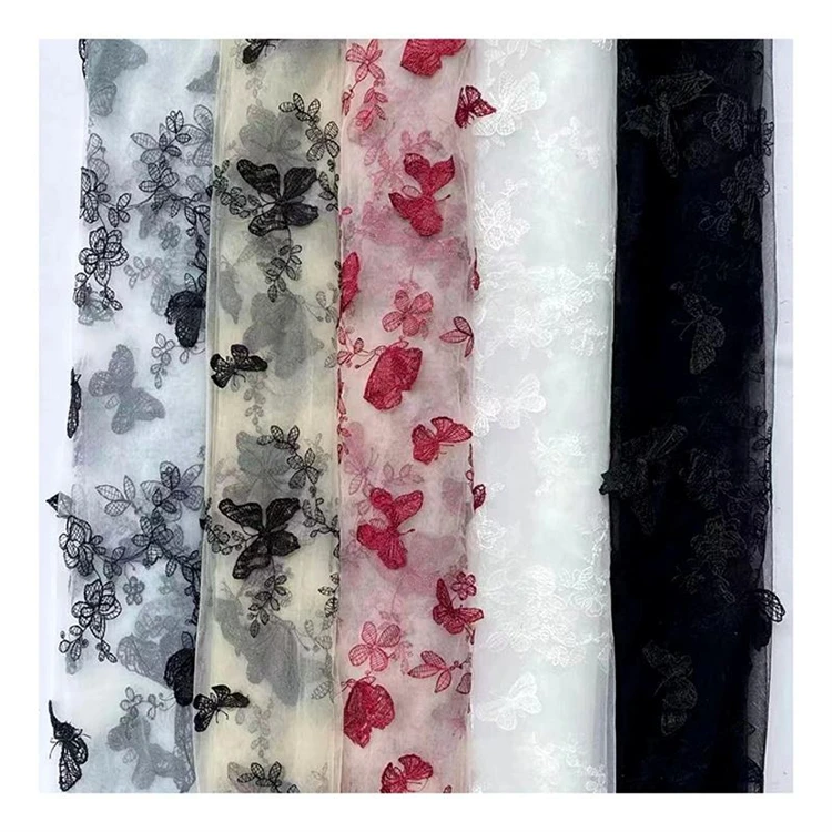 China bridal wholesale floral tulle evening dress gowns 3d butterfly hand craft embroidery wedding dress decoration fabric
