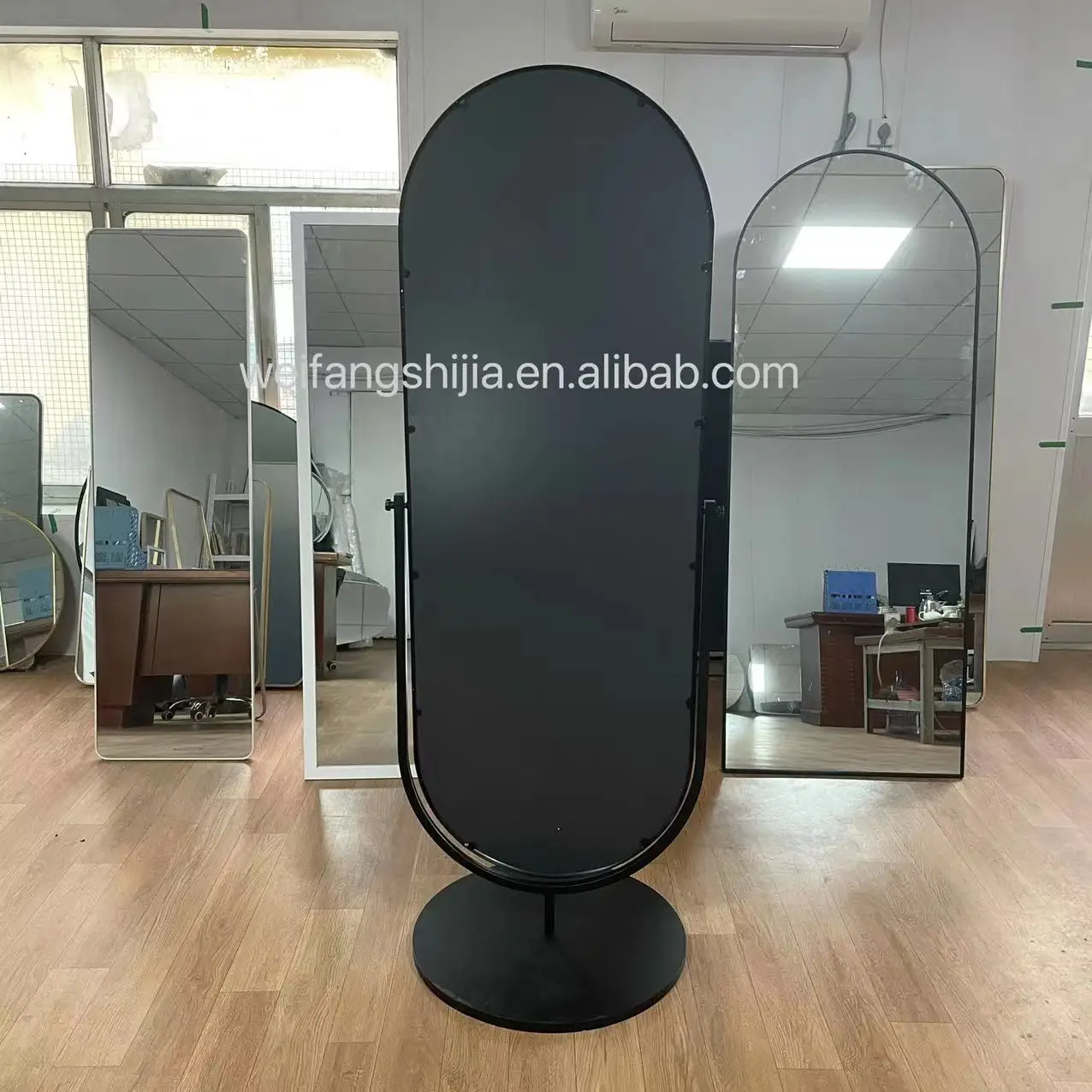 Wholesale Metal Framed Long Large  Oval Bedroom Furniture Rotatable Floor Standing Full Body Mirror With Coat Rack