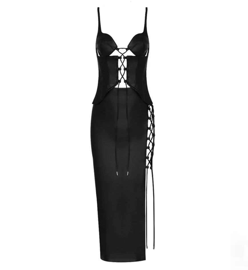 ADYABY 2023  Tops and skirt New Arrivals PU two pieces set club dress