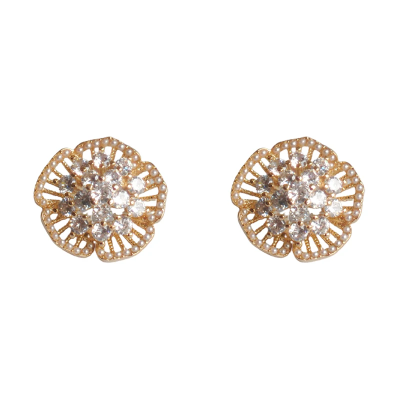 
925 Silver Retro Small Fragrant Wind Zircon Flower Earrings. 