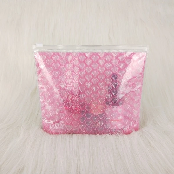 Best selling fashion pvc plastic ziplock heart bubble bag stand-up waterproof pouch for cosmetic