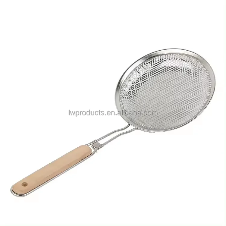 Оптовая продажа фабричные кухонные инструменты для выпечки деревянная ручка противоскользящий фильтр из нержавеющей стали металлический дуршлаг